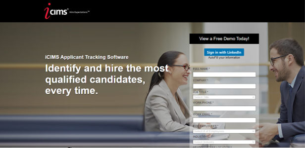 Screenshot of iCIMS homepage.